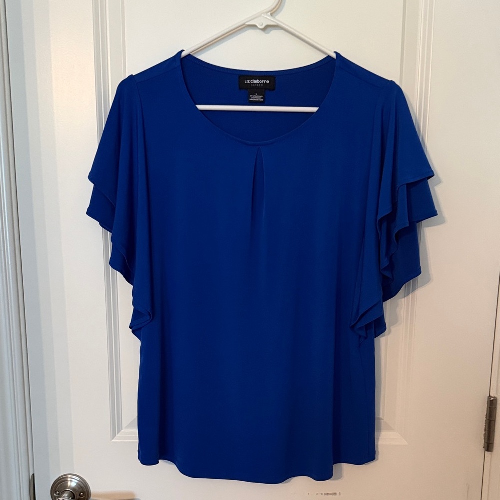 Liz Claiborne Royal Blue Layered Flutter Sleeve Top